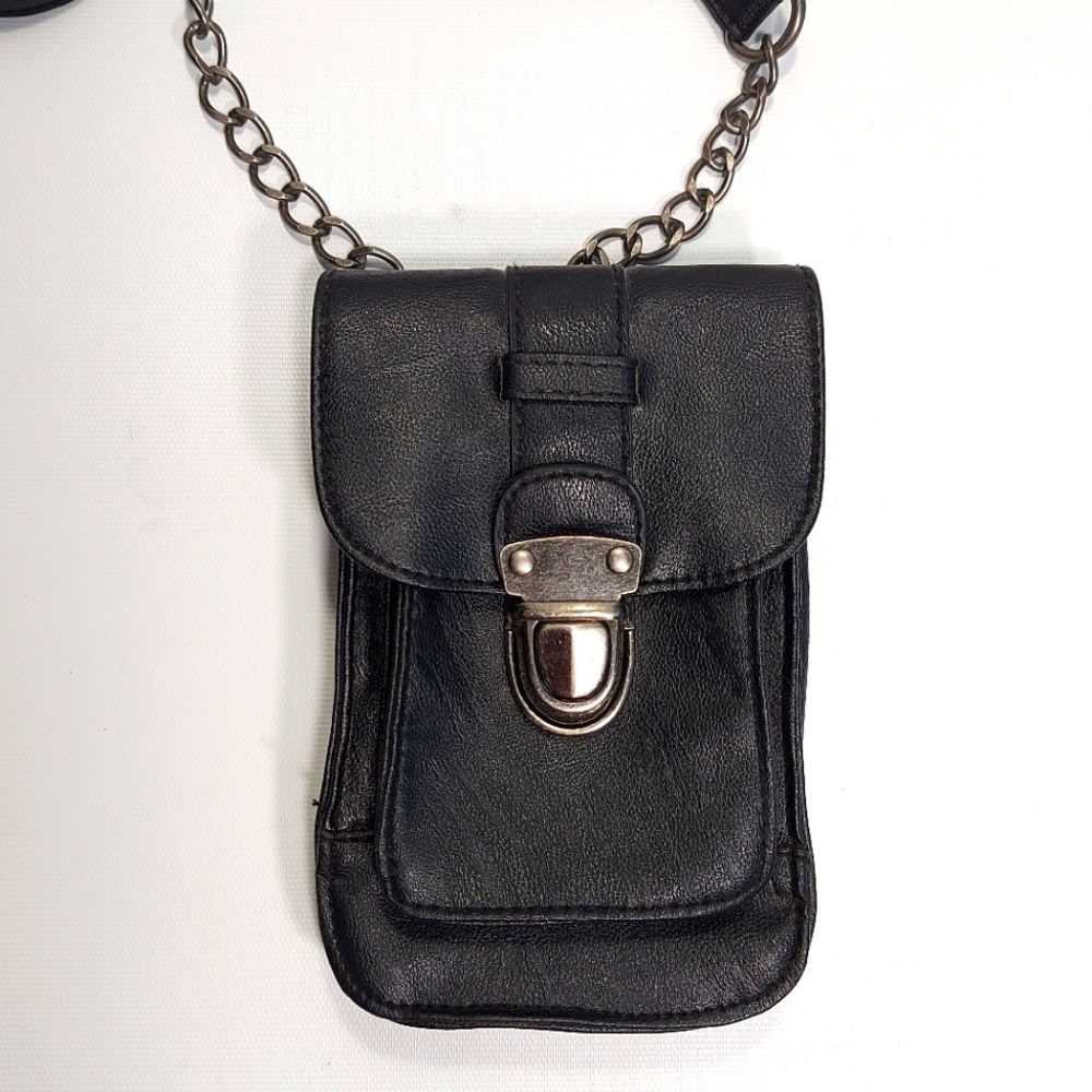 Olsenboye Small Black Faux Leather Crossbody Festival Bag
